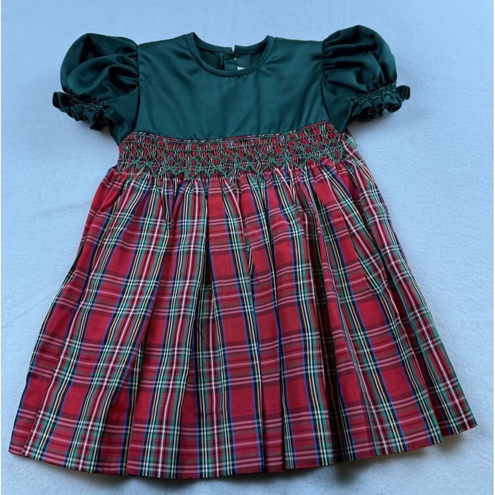 House Of Hatten Size 18 Months  Smocked Green Red Tartan Plaid Christmas Dress